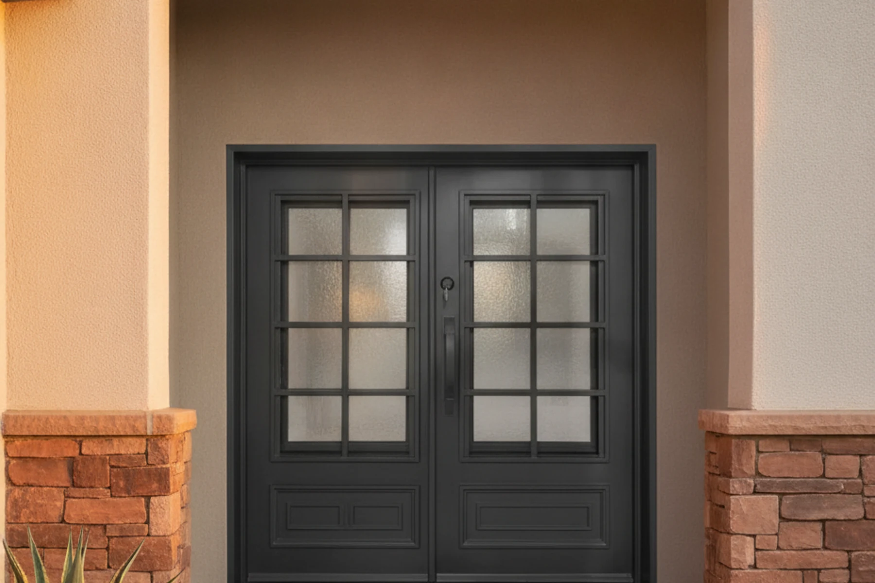Installed iron entry door on a Southern Utah desert home
