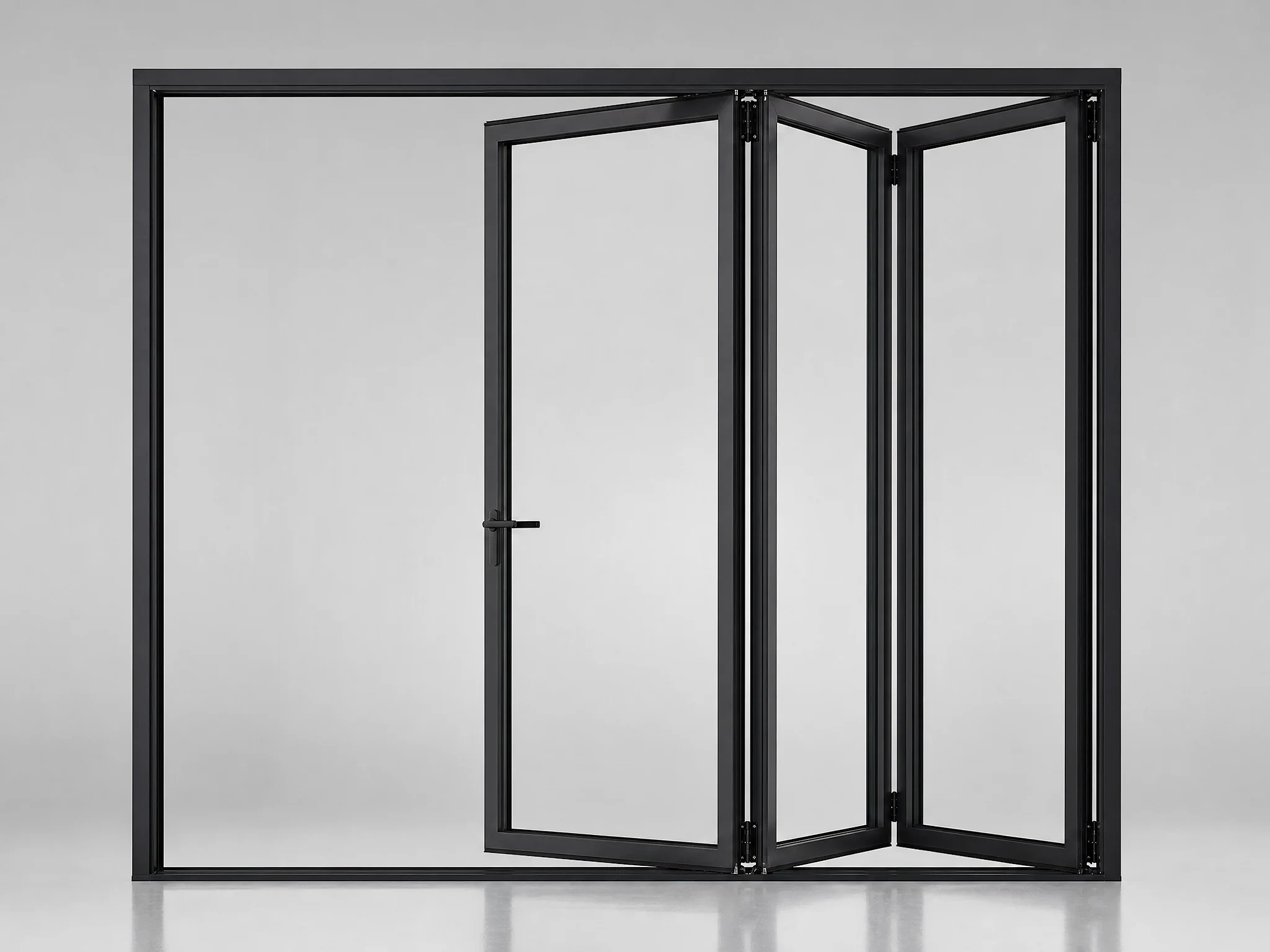 3-panel accordion patio iron door system, black, clear glass