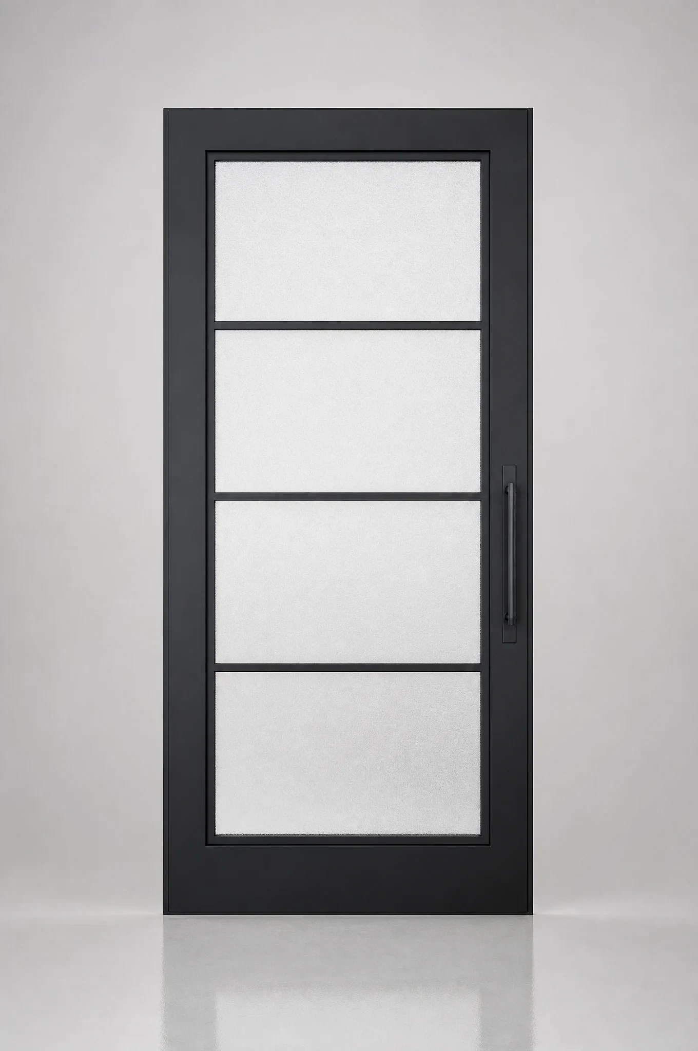 Alpine single iron door, black, sandblast glass