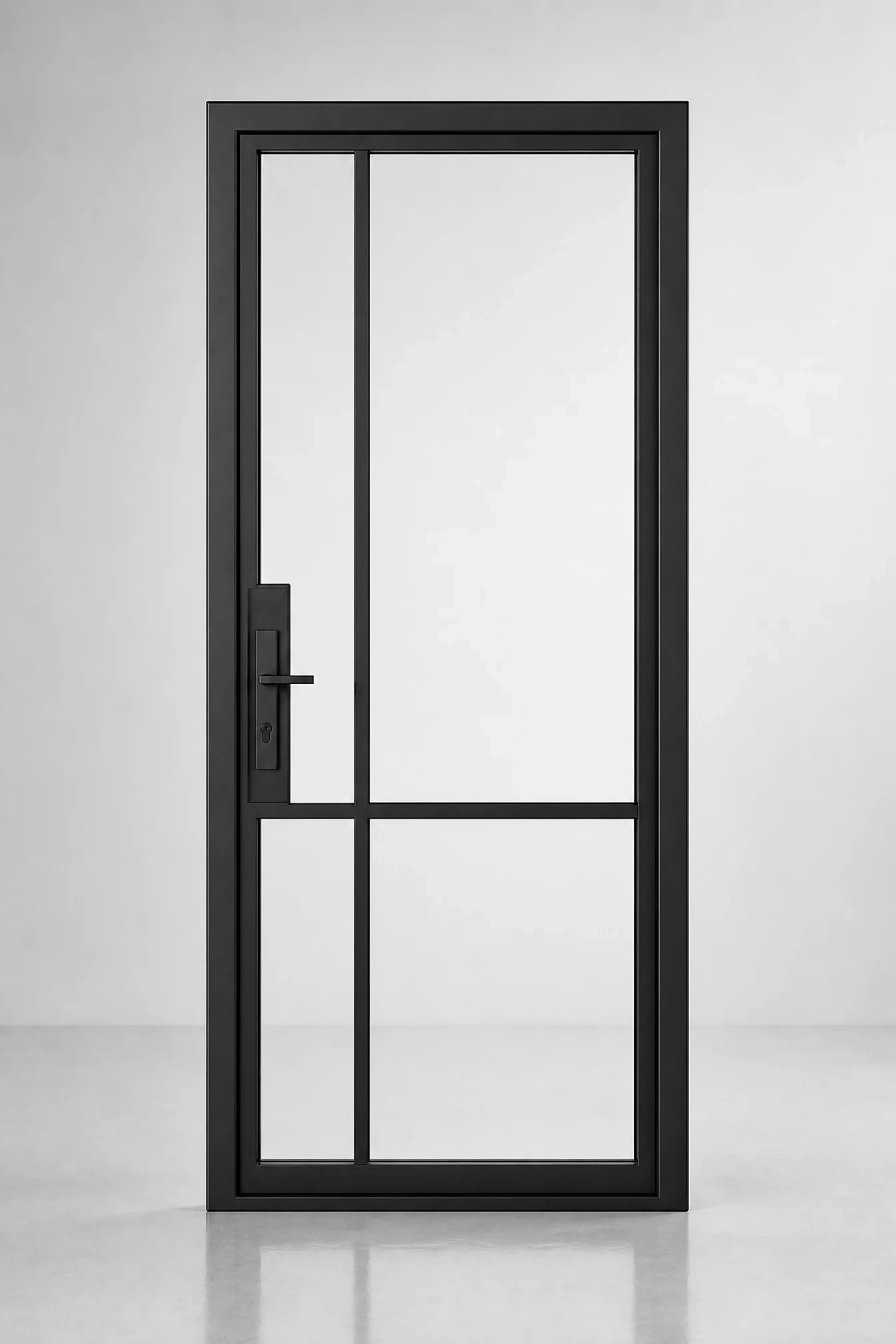 Custom iron door, light bronze, smart glass