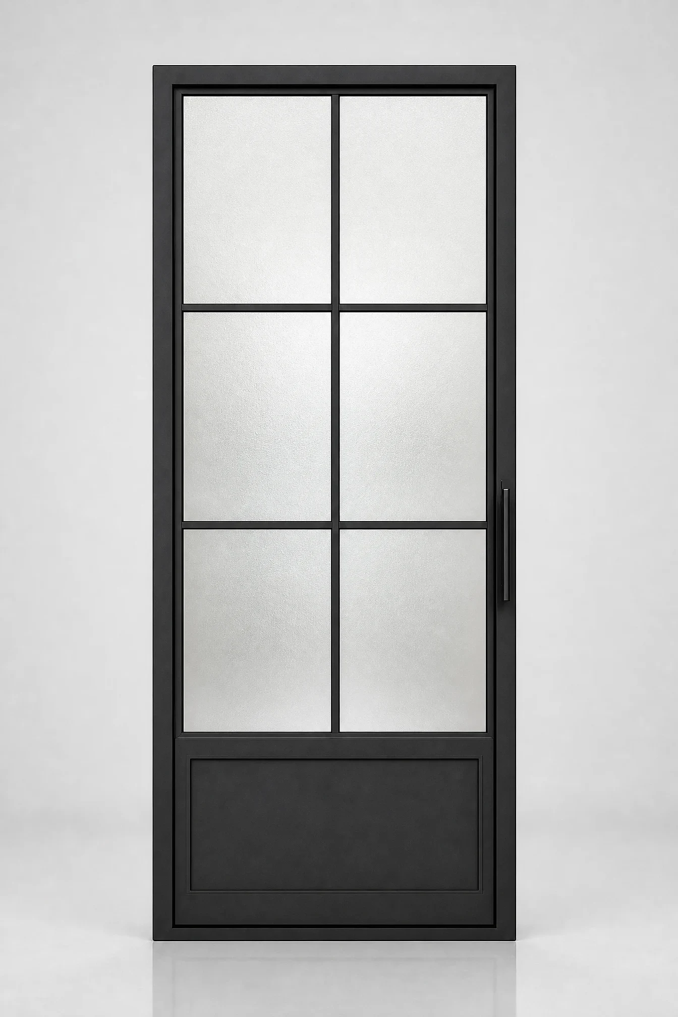 Draper single iron door, dark bronze, reflective reed glass