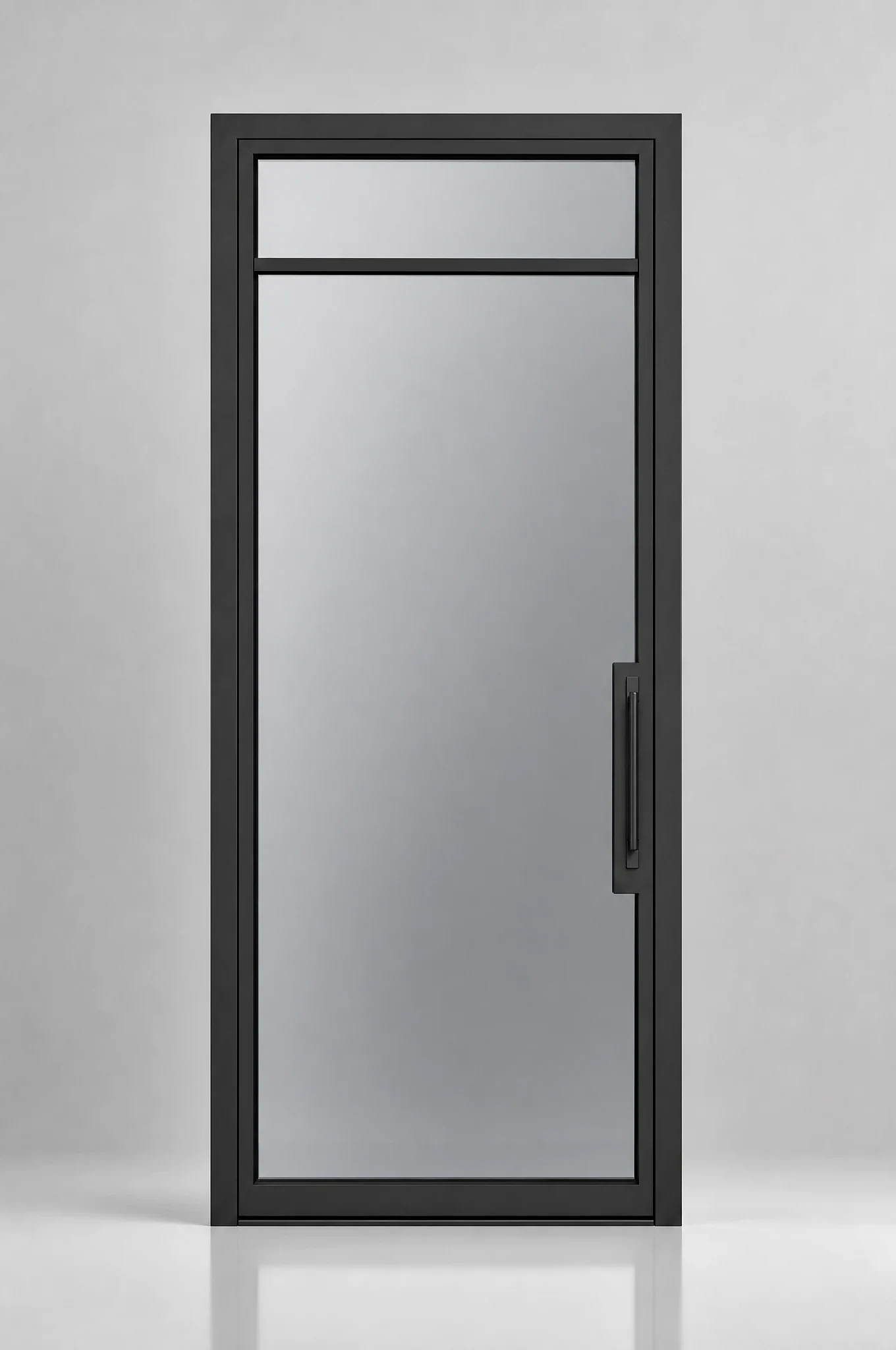 Park City single iron door, black, sandblast glass