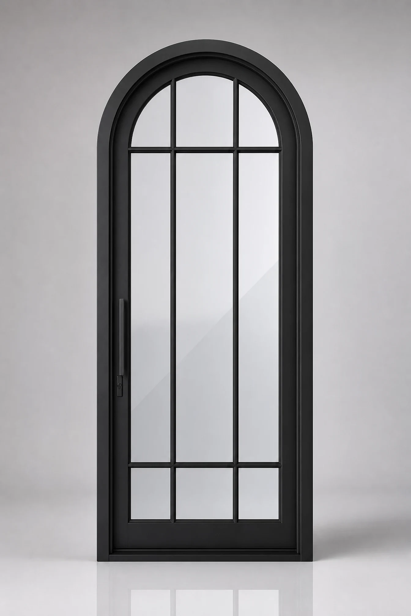 Provo single iron door, black, reflective glass