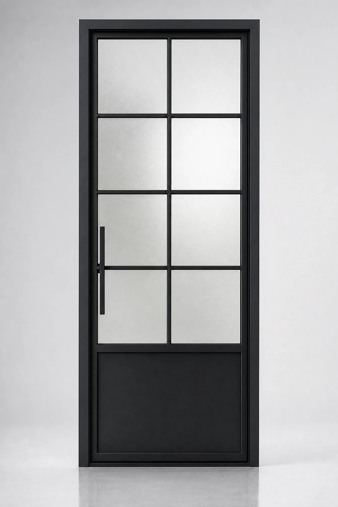 Snow Canyon single iron door, black, sandblast glass